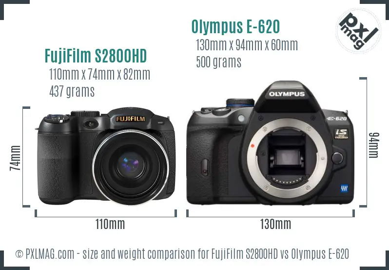 FujiFilm S2800HD vs Olympus E-620 size comparison