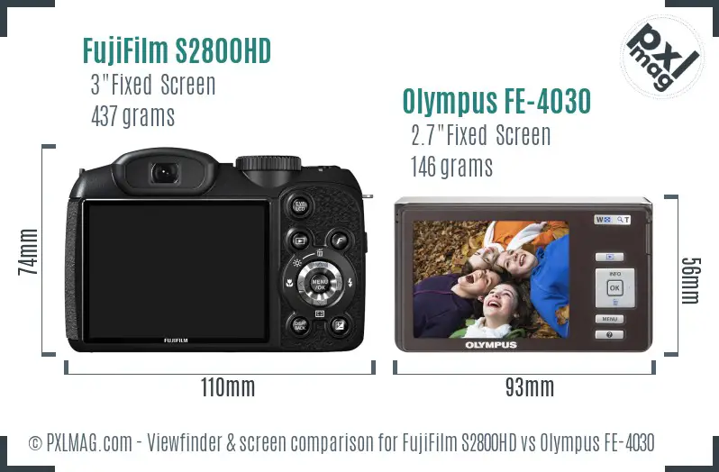 FujiFilm S2800HD vs Olympus FE-4030 Screen and Viewfinder comparison