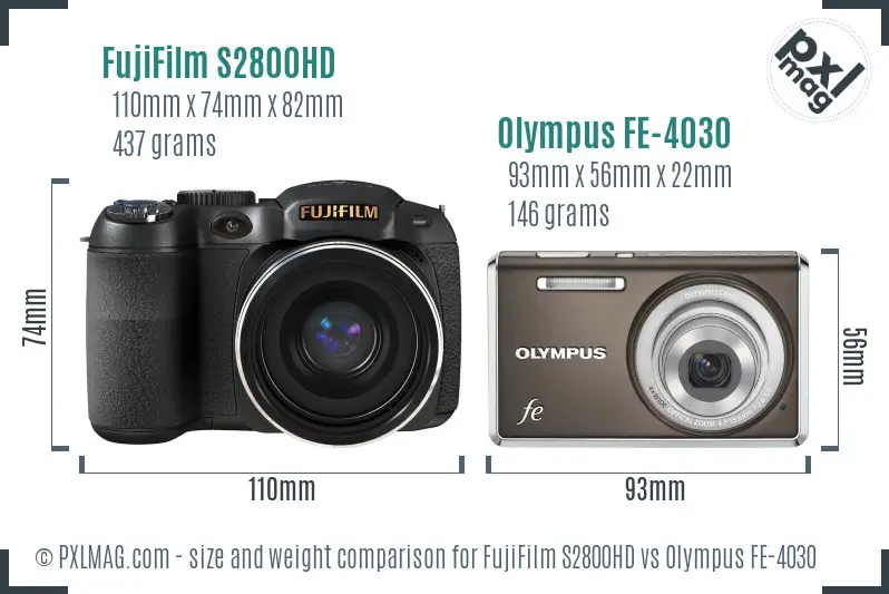 FujiFilm S2800HD vs Olympus FE-4030 size comparison