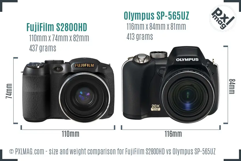FujiFilm S2800HD vs Olympus SP-565UZ size comparison