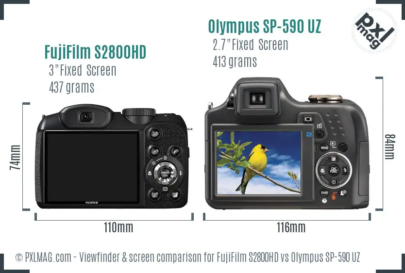 FujiFilm S2800HD vs Olympus SP-590 UZ Screen and Viewfinder comparison