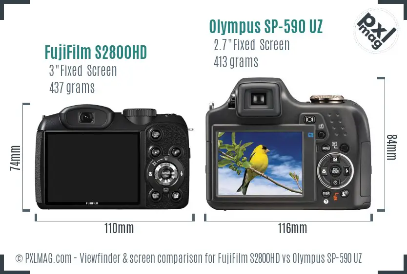 FujiFilm S2800HD vs Olympus SP-590 UZ Screen and Viewfinder comparison FujiFilm S2800HD vs Olympus SP-590 UZ Screen and Viewfinder comparison
