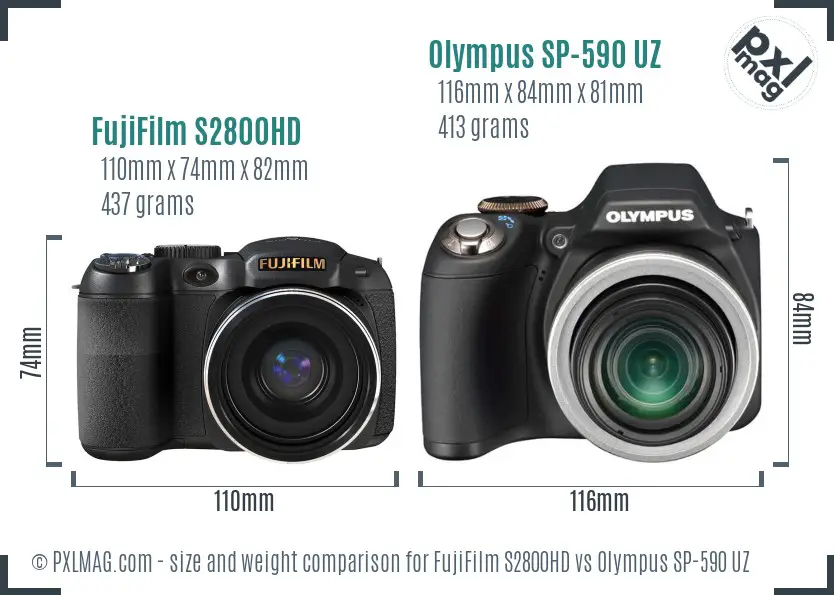 FujiFilm S2800HD vs Olympus SP-590 UZ size comparison