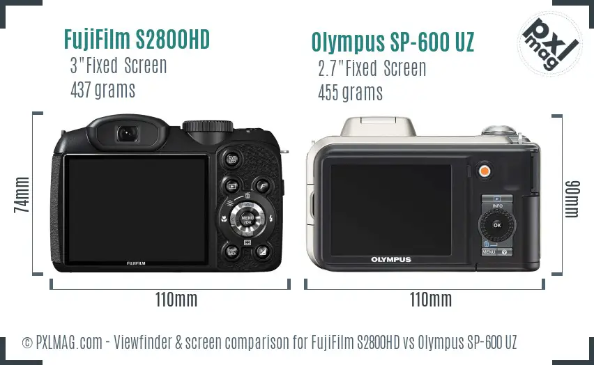 FujiFilm S2800HD vs Olympus SP-600 UZ Screen and Viewfinder comparison