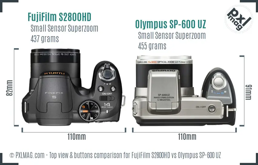 FujiFilm S2800HD vs Olympus SP-600 UZ top view buttons comparison
