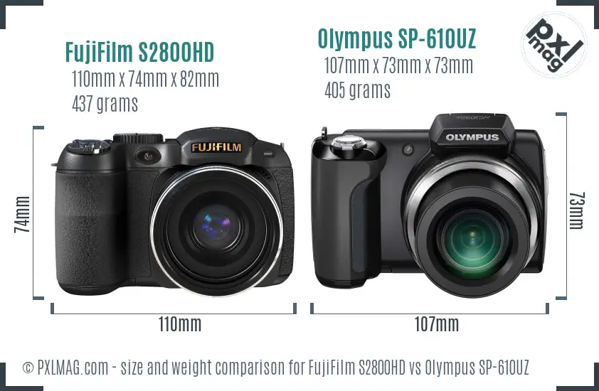 FujiFilm S2800HD vs Olympus SP-610UZ size comparison