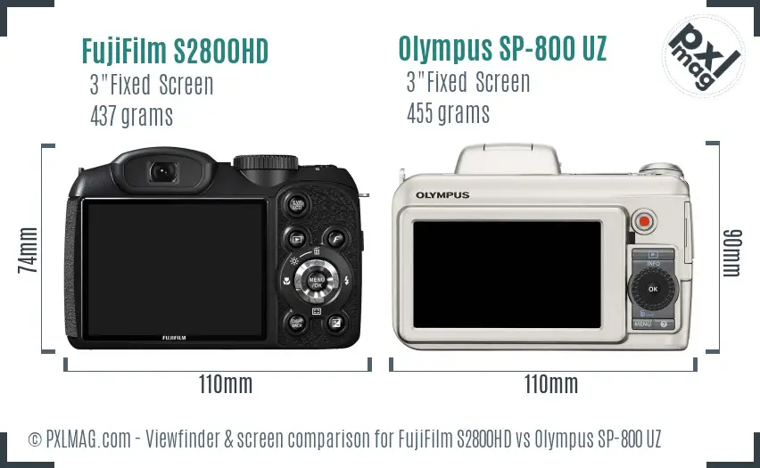FujiFilm S2800HD vs Olympus SP-800 UZ Screen and Viewfinder comparison