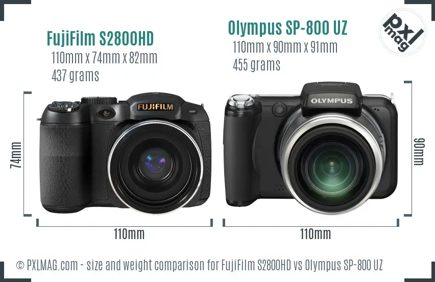 FujiFilm S2800HD vs Olympus SP-800 UZ size comparison