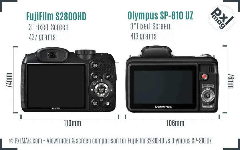 FujiFilm S2800HD vs Olympus SP-810 UZ Screen and Viewfinder comparison