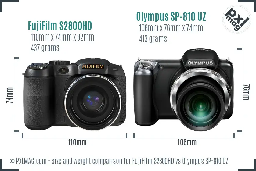 FujiFilm S2800HD vs Olympus SP-810 UZ size comparison