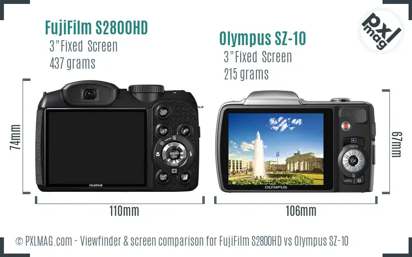 FujiFilm S2800HD vs Olympus SZ-10 Screen and Viewfinder comparison