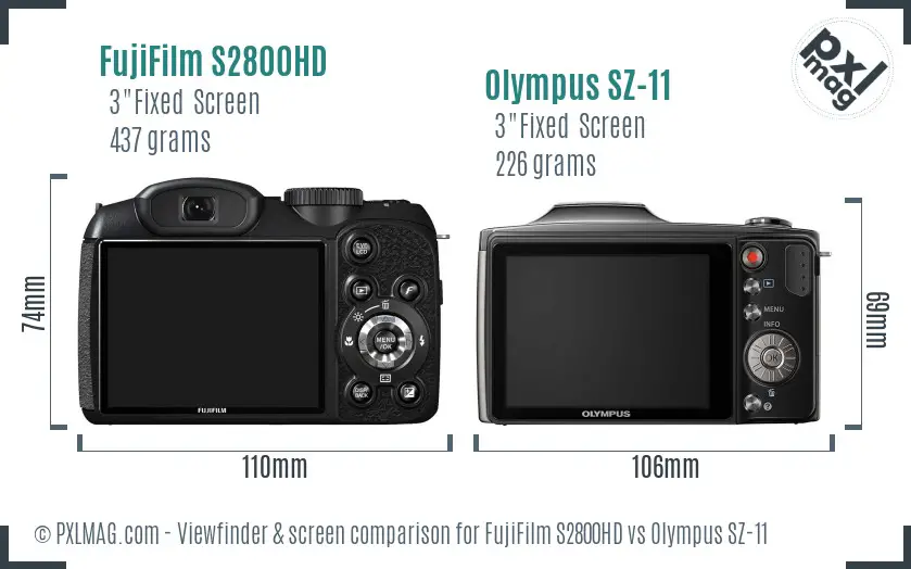 FujiFilm S2800HD vs Olympus SZ-11 Screen and Viewfinder comparison