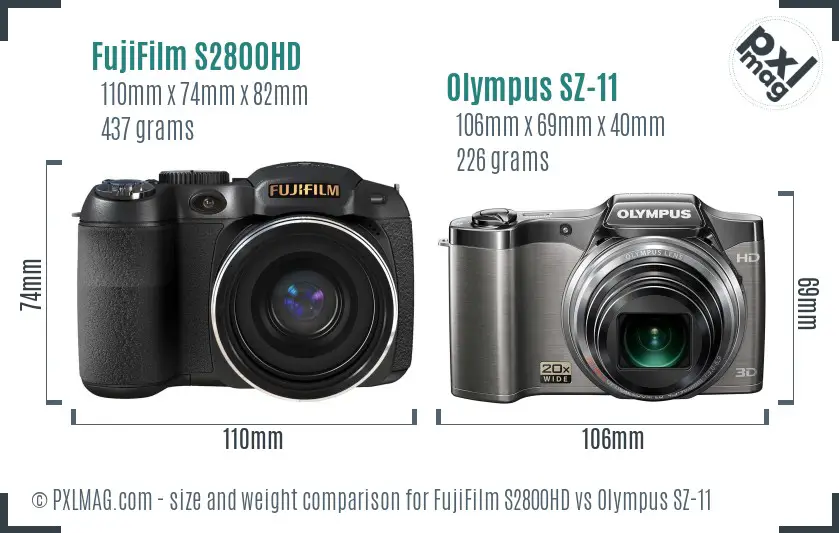 FujiFilm S2800HD vs Olympus SZ-11 size comparison