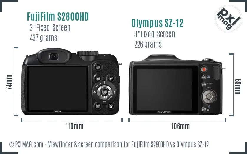 FujiFilm S2800HD vs Olympus SZ-12 Screen and Viewfinder comparison