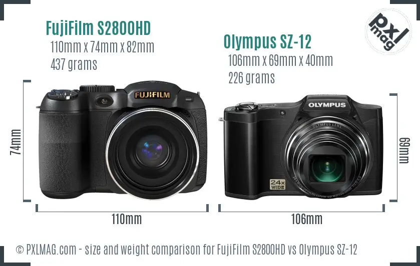 FujiFilm S2800HD vs Olympus SZ-12 size comparison