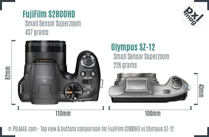 FujiFilm S2800HD vs Olympus SZ-12 top view buttons comparison