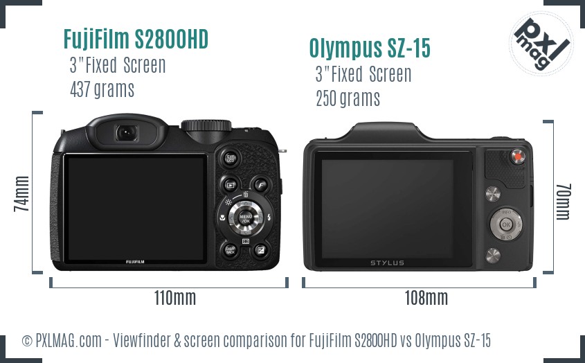 FujiFilm S2800HD vs Olympus SZ-15 Screen and Viewfinder comparison