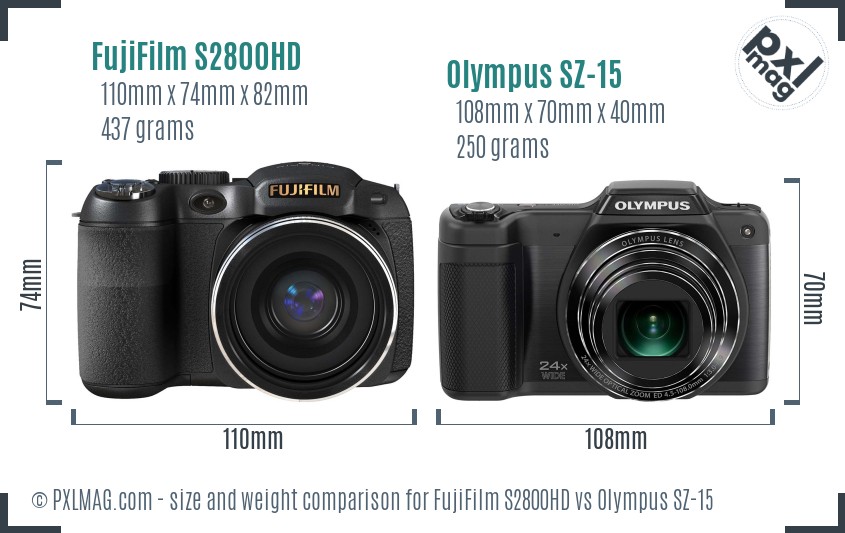 FujiFilm S2800HD vs Olympus SZ-15 size comparison