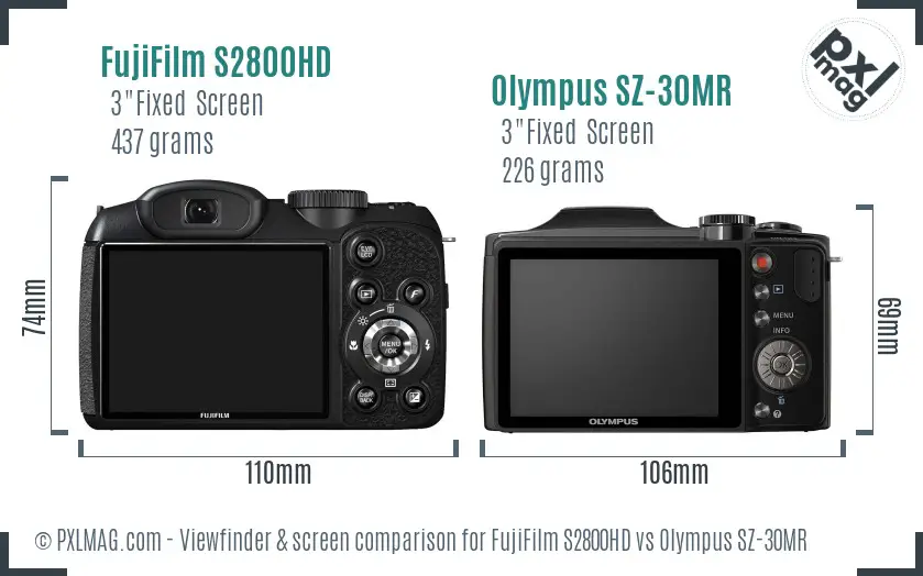 FujiFilm S2800HD vs Olympus SZ-30MR Screen and Viewfinder comparison