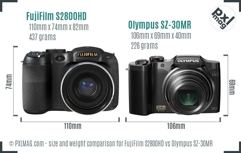 FujiFilm S2800HD vs Olympus SZ-30MR size comparison