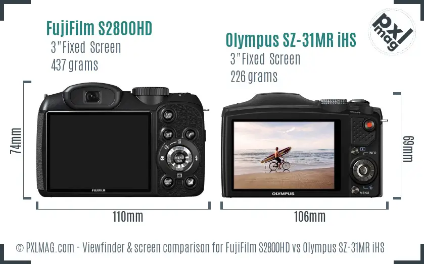 FujiFilm S2800HD vs Olympus SZ-31MR iHS Screen and Viewfinder comparison