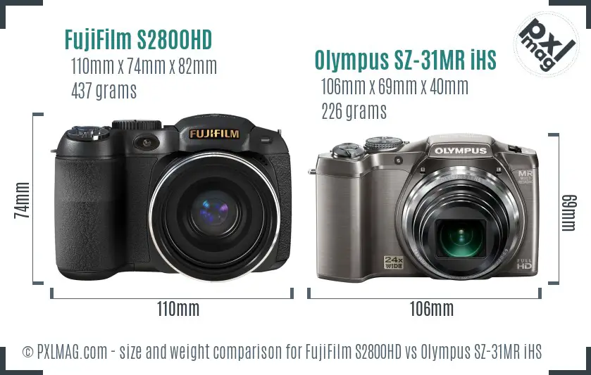 FujiFilm S2800HD vs Olympus SZ-31MR iHS size comparison