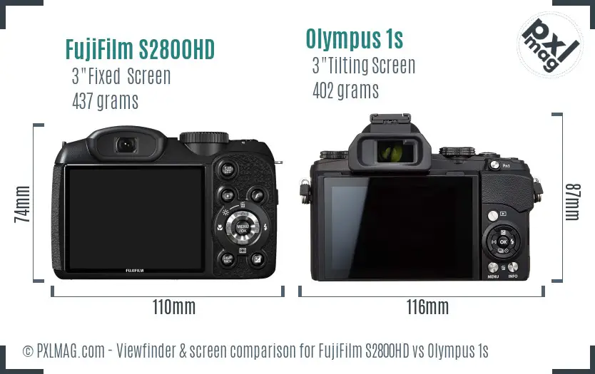 FujiFilm S2800HD vs Olympus 1s Screen and Viewfinder comparison