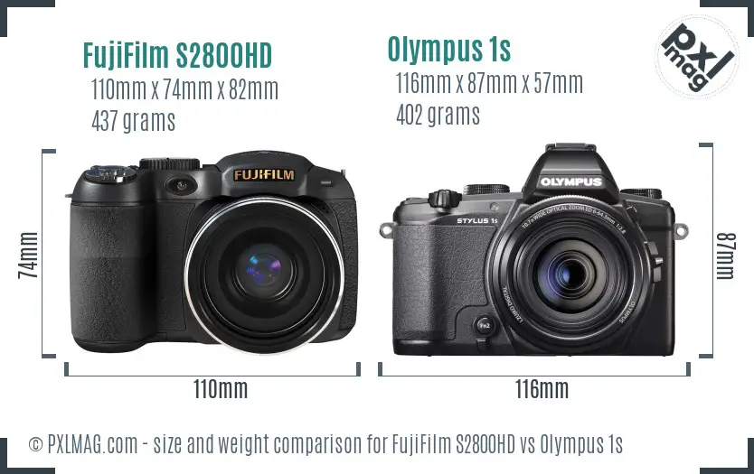 FujiFilm S2800HD vs Olympus 1s size comparison