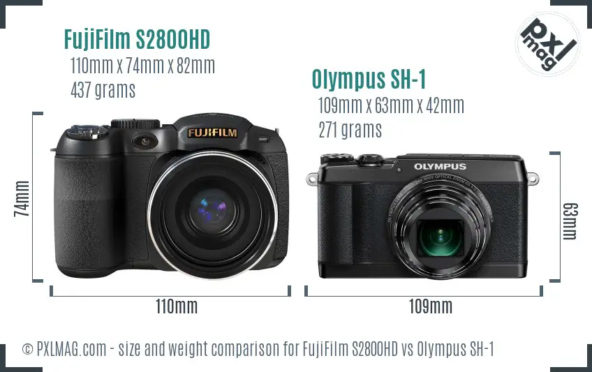 FujiFilm S2800HD vs Olympus SH-1 size comparison FujiFilm S2800HD vs Olympus SH-1 size comparison