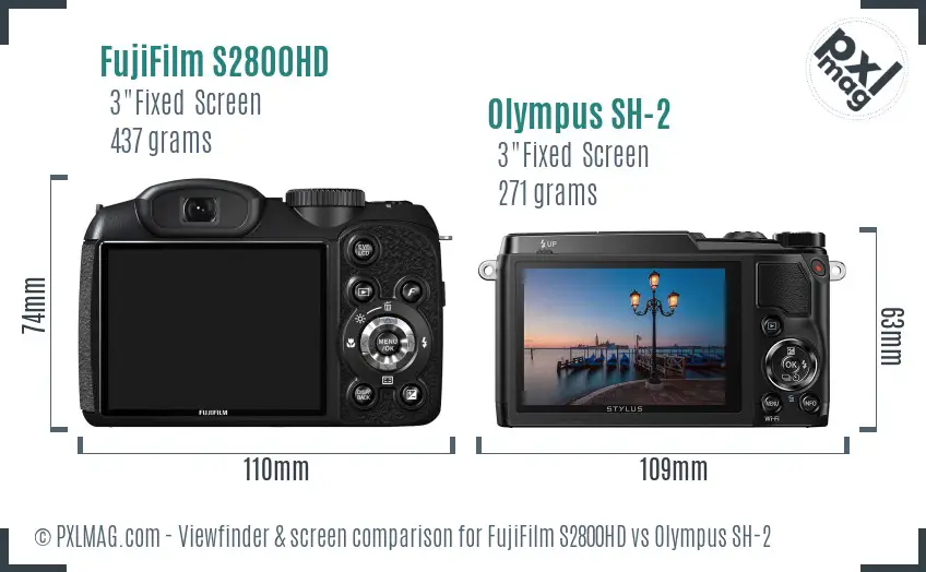 FujiFilm S2800HD vs Olympus SH-2 Screen and Viewfinder comparison