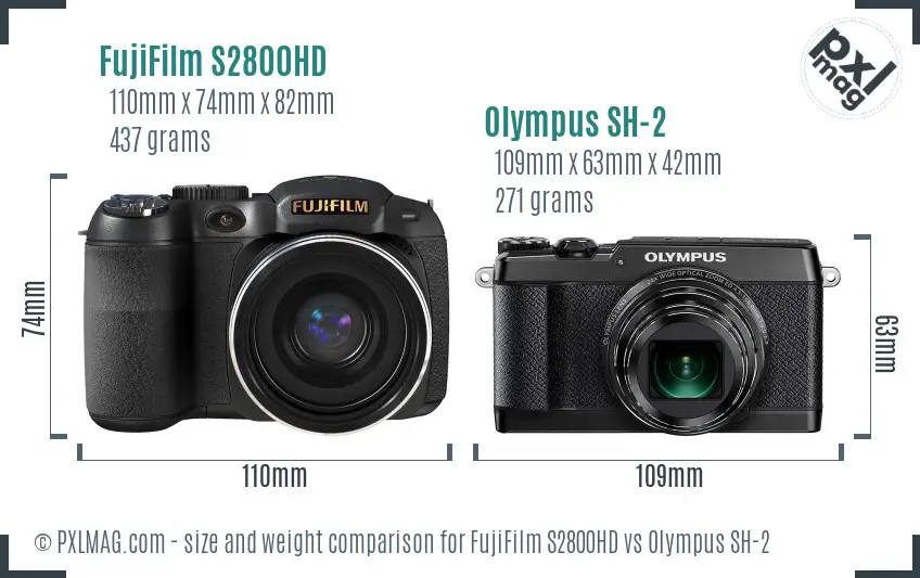 FujiFilm S2800HD vs Olympus SH-2 size comparison