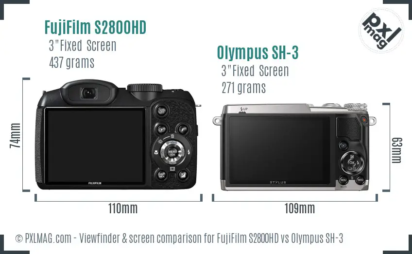 FujiFilm S2800HD vs Olympus SH-3 Screen and Viewfinder comparison