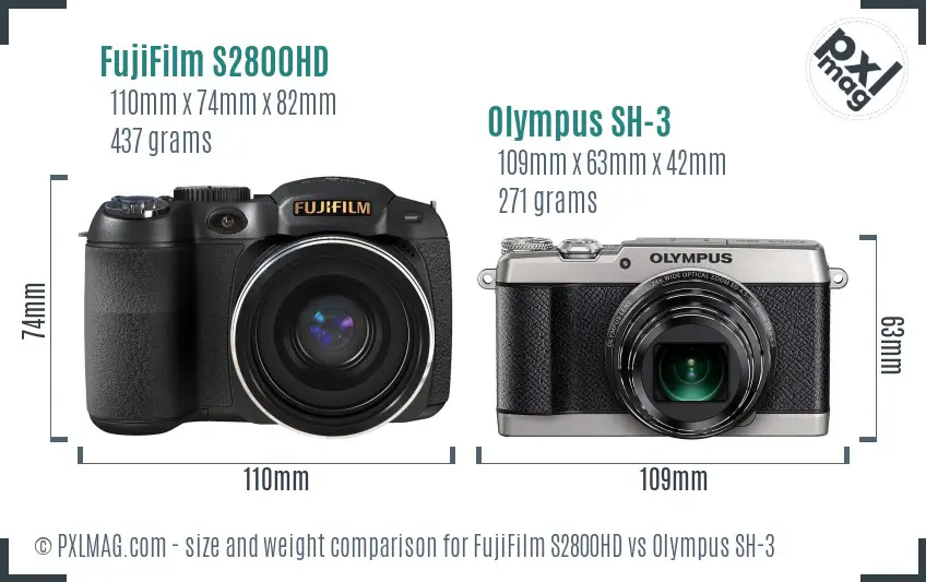 FujiFilm S2800HD vs Olympus SH-3 size comparison