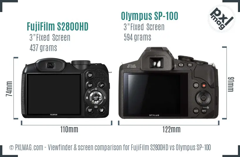FujiFilm S2800HD vs Olympus SP-100 Screen and Viewfinder comparison