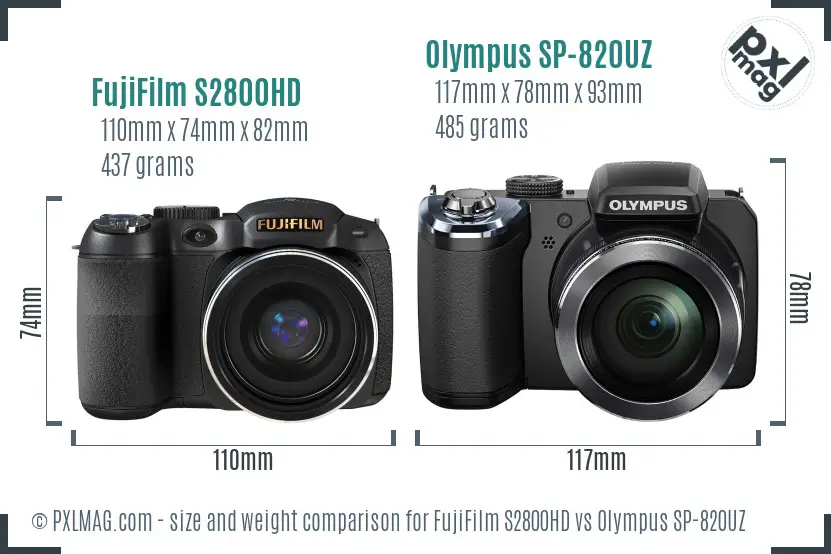 FujiFilm S2800HD vs Olympus SP-820UZ size comparison FujiFilm S2800HD vs Olympus SP-820UZ size comparison