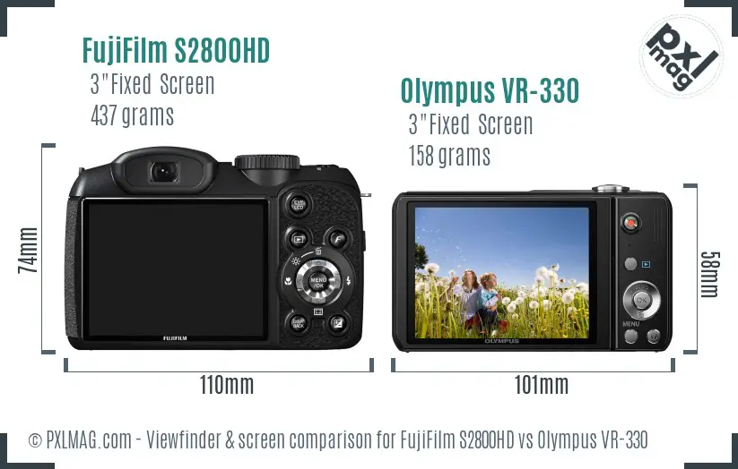 FujiFilm S2800HD vs Olympus VR-330 Screen and Viewfinder comparison