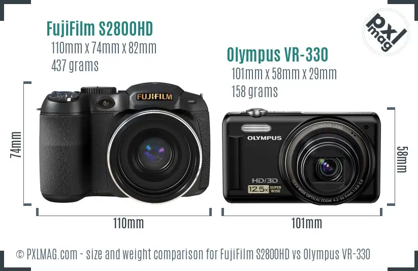 FujiFilm S2800HD vs Olympus VR-330 size comparison