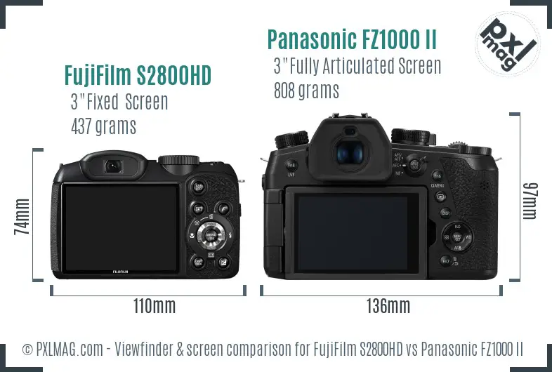 FujiFilm S2800HD vs Panasonic FZ1000 II Screen and Viewfinder comparison