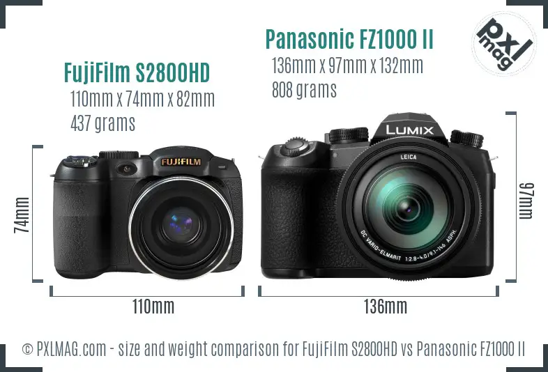 FujiFilm S2800HD vs Panasonic FZ1000 II size comparison