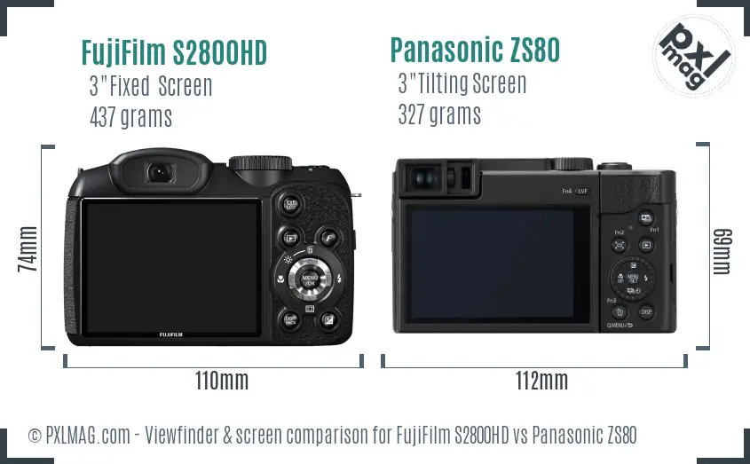 FujiFilm S2800HD vs Panasonic ZS80 Screen and Viewfinder comparison