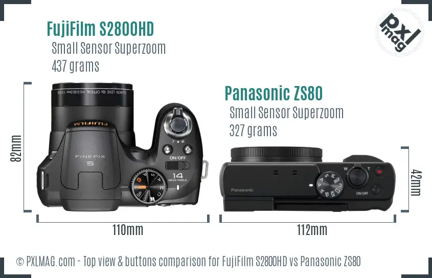 FujiFilm S2800HD vs Panasonic ZS80 top view buttons comparison
