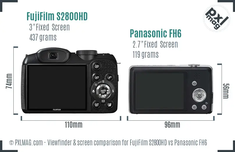 FujiFilm S2800HD vs Panasonic FH6 Screen and Viewfinder comparison