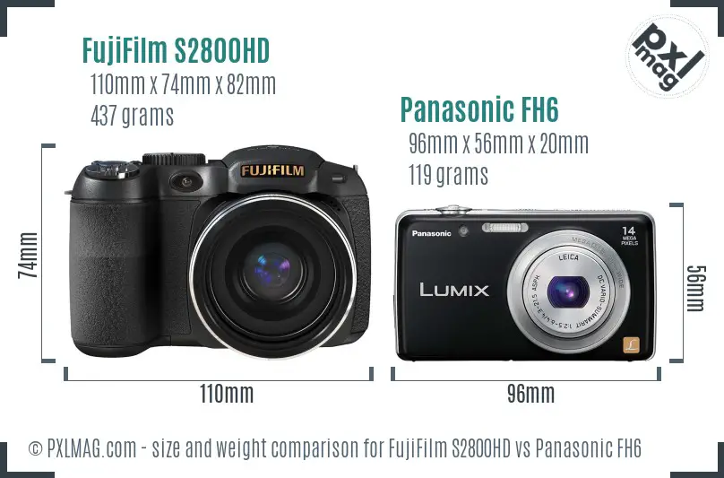 FujiFilm S2800HD vs Panasonic FH6 size comparison