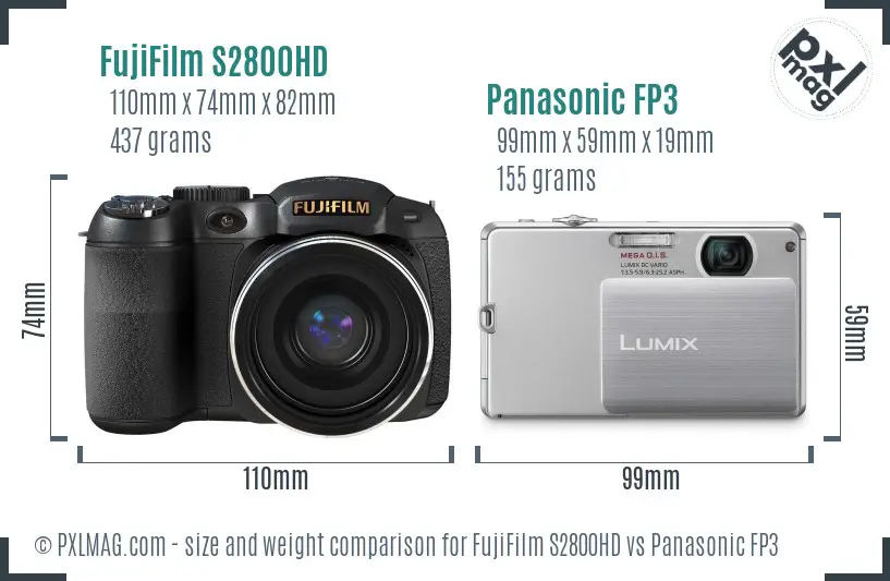 FujiFilm S2800HD vs Panasonic FP3 size comparison