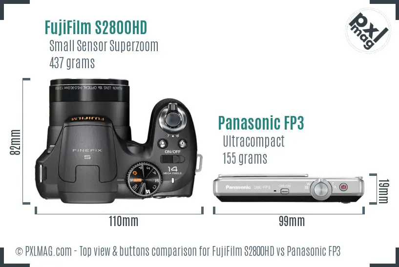 FujiFilm S2800HD vs Panasonic FP3 top view buttons comparison