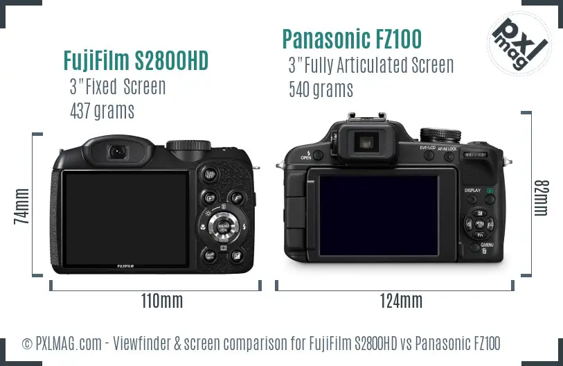 FujiFilm S2800HD vs Panasonic FZ100 Screen and Viewfinder comparison