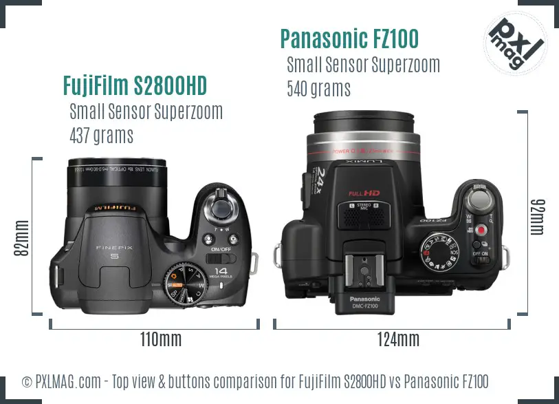 FujiFilm S2800HD vs Panasonic FZ100 top view buttons comparison