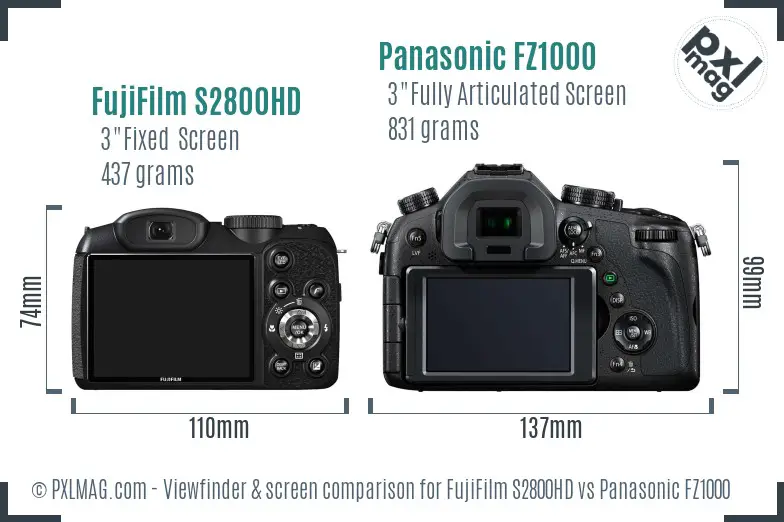 FujiFilm S2800HD vs Panasonic FZ1000 Screen and Viewfinder comparison