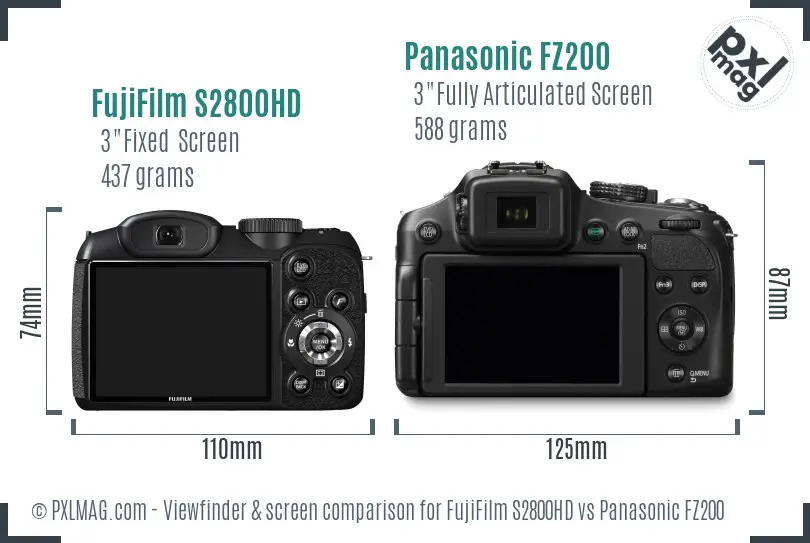 FujiFilm S2800HD vs Panasonic FZ200 Screen and Viewfinder comparison