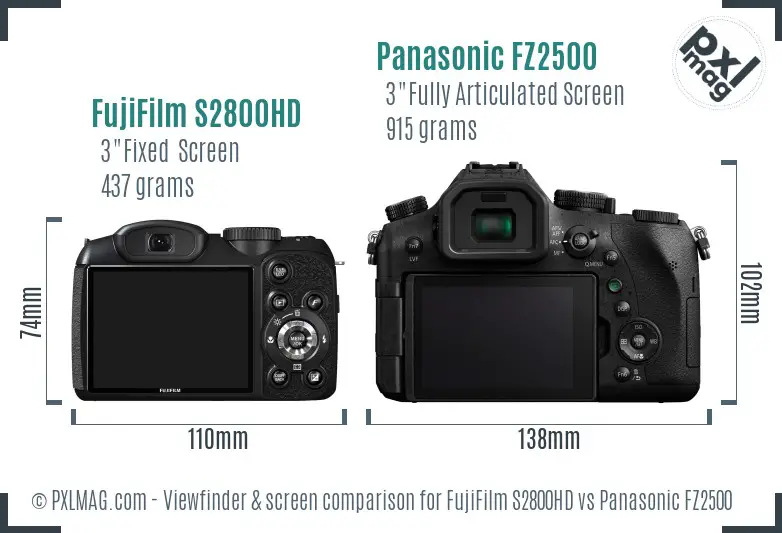 FujiFilm S2800HD vs Panasonic FZ2500 Screen and Viewfinder comparison